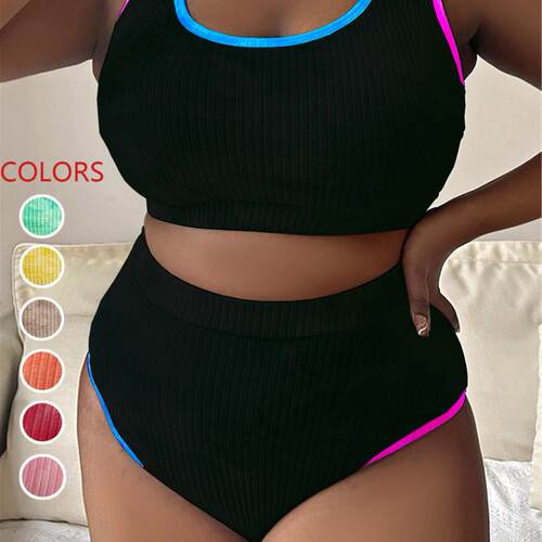 Plus Size Two-piece Set Colorblock Summer Tankinis Set