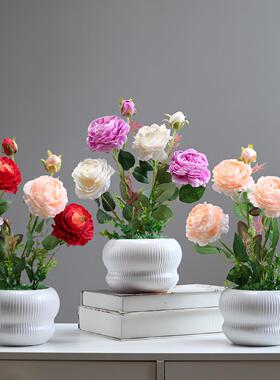 仿真花牡丹花盆景摆件办公室客厅桌面室内绢花盆栽餐桌花装饰假花
