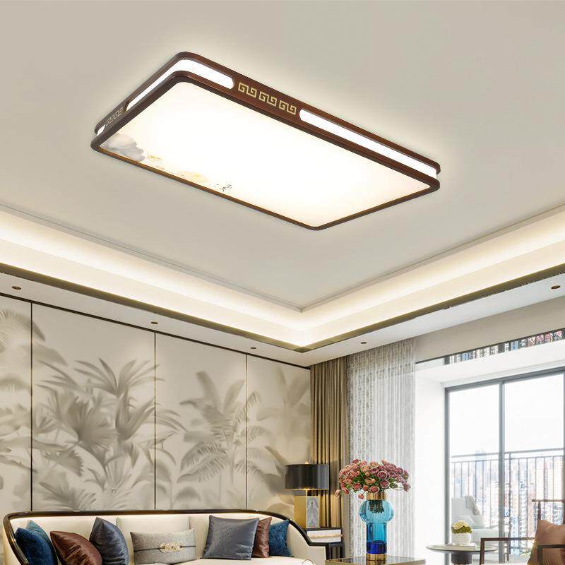LED新中式吸顶灯超薄实木客厅主灯长方形仿古木质中国风橡木灯具