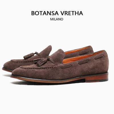 意大利BOTANSA VRETHA&BV复古反绒皮流苏一脚蹬豆豆鞋男士乐福鞋