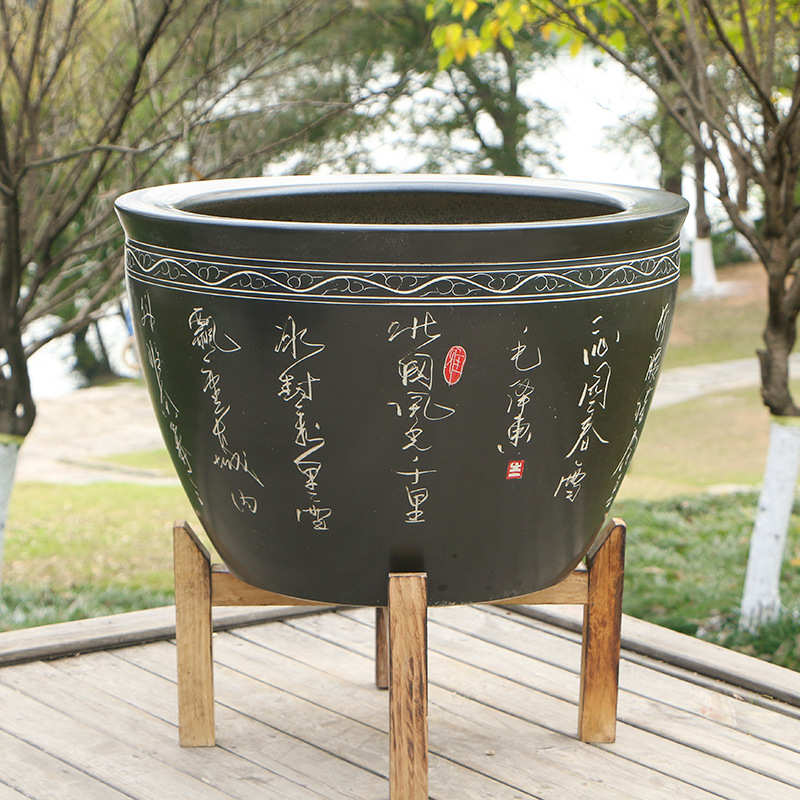 景德镇加高陶瓷鱼缸古法鱼缸客厅阳台落地睡莲荷花缸大水缸特大号