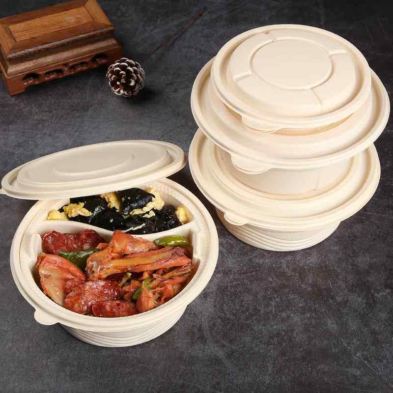 S588打包盒外卖盒餐盒可降解饭菜分离便当饭盒环保盖浇饭圆形降解