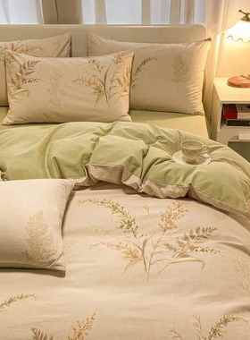 品秋冬加厚纯棉磨毛套四件全宿舍三件套简约风53453被棉套床上用