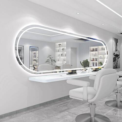 网红理发店镜子剪发镜染烫灯镜发廊专用美发店镜台高端横挂大通镜