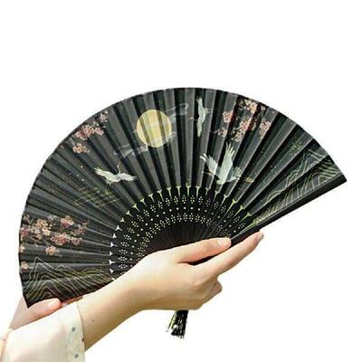 Bamboo Chinese Japanese Folding Fan Silk Vintage Style