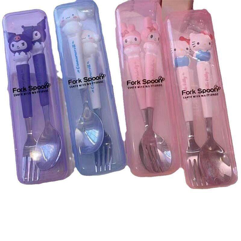 开学儿童卡通猫筷子勺子调羹外出吃饭户外携带吃饭家用学生餐具女