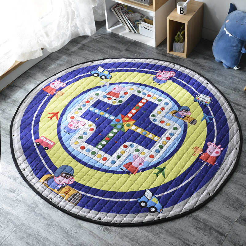 外贸爆款可定制ins北欧儿童卡通动物地垫宝宝爬行毯收纳圆形地毯