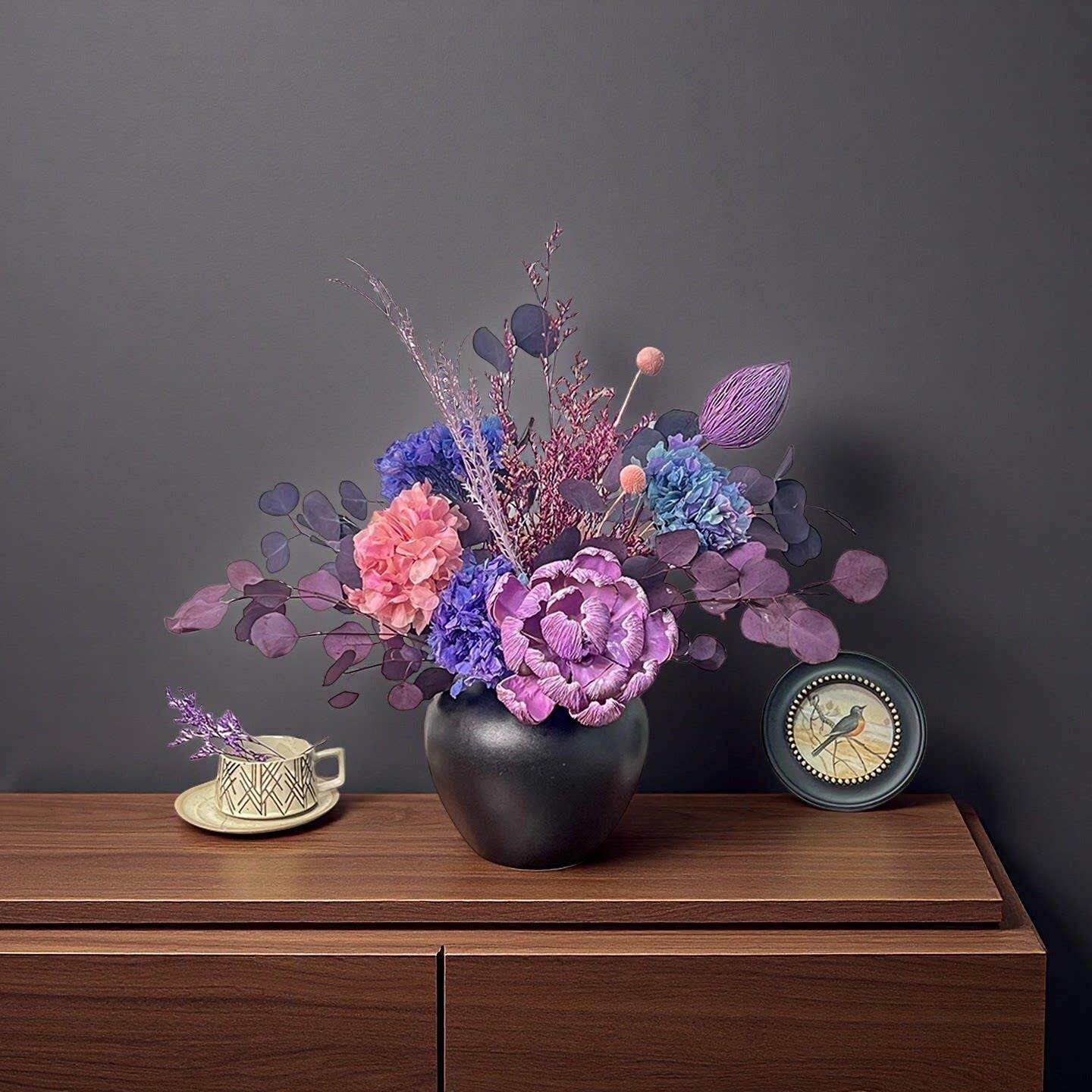 特级永生花花束紫绣球尤加利真花干燥花高级感客厅餐桌玄关装饰摆