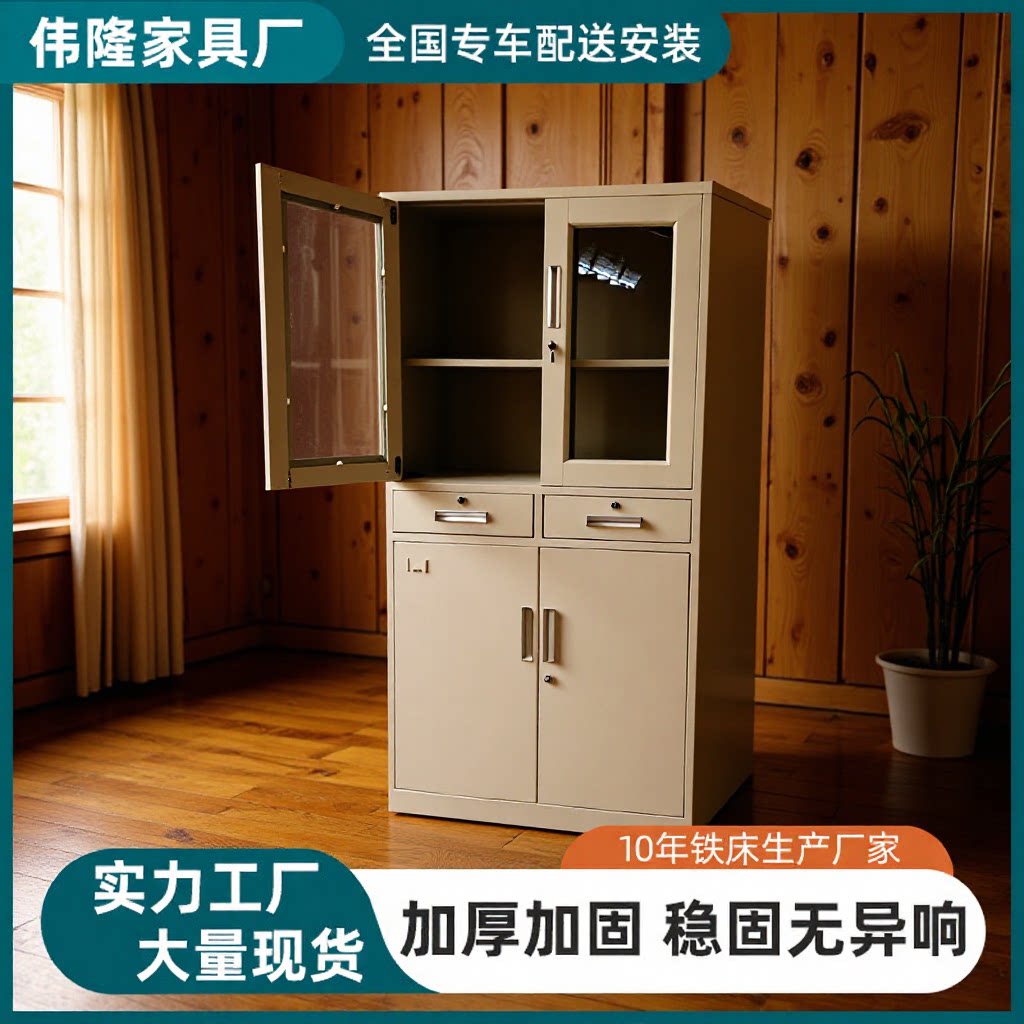 钢制中二斗铁皮文件柜办公室档案柜资料收纳柜双抽屉带锁储物柜