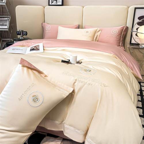 纯棉60支长绒棉刺绣四件套全棉床单被套1.5m1.8m床笠高档床上用品