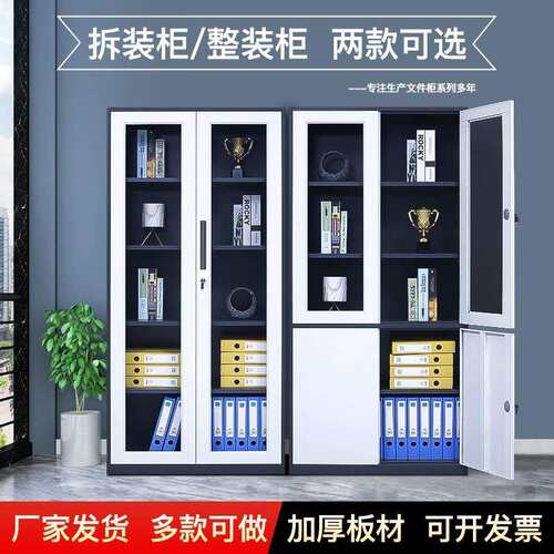 钢制开门DLJ文件柜对铁皮柜办公室文件储物柜柜子工窄厂玻璃柜带