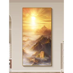 日出东方玄关画泰山画靠山图无水走廊过道尽头竖版挂画高级感壁画