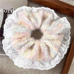 温柔秋日~蕾丝大肠发圈女高颜值森系仙美毛茸茸大号毛线发绳发饰
