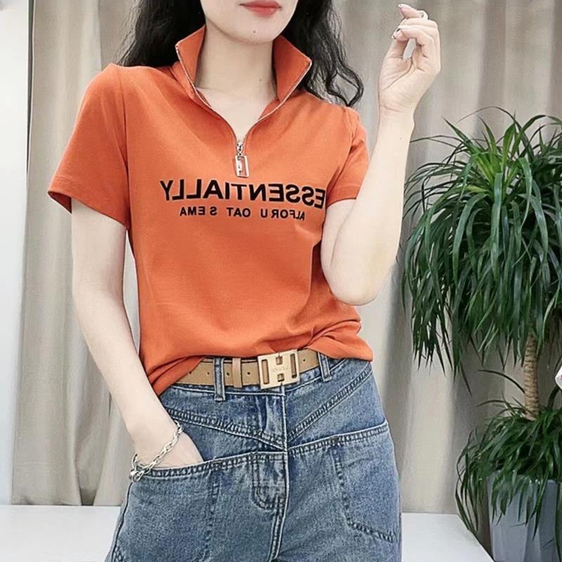 潮牌洋派拉炼短袖t恤女2026年夏季新款休闲韩版时尚百搭显瘦上衣
