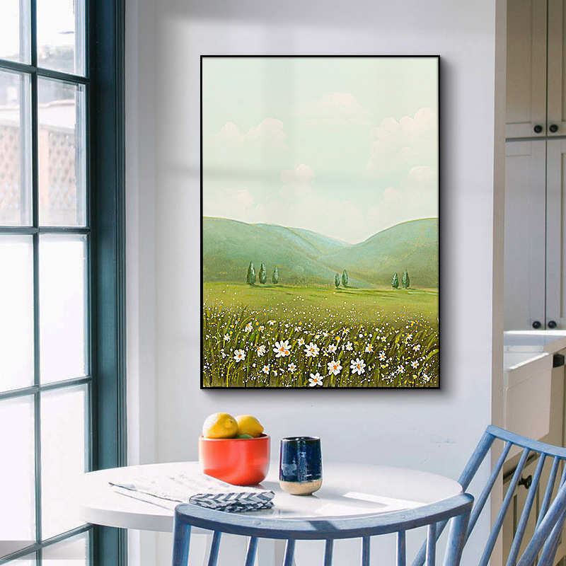 纯手绘客厅油画批发餐厅走道玄关装饰画新中式风景立体手工肌理画图片