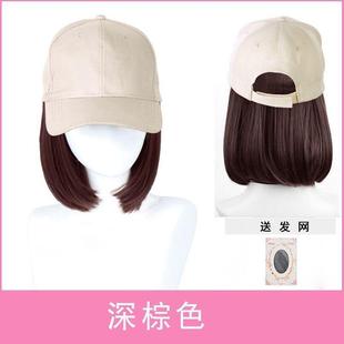 假发帽子一体轻盈时尚自带短发逼真百搭秋夏天黑色女款新款一体式