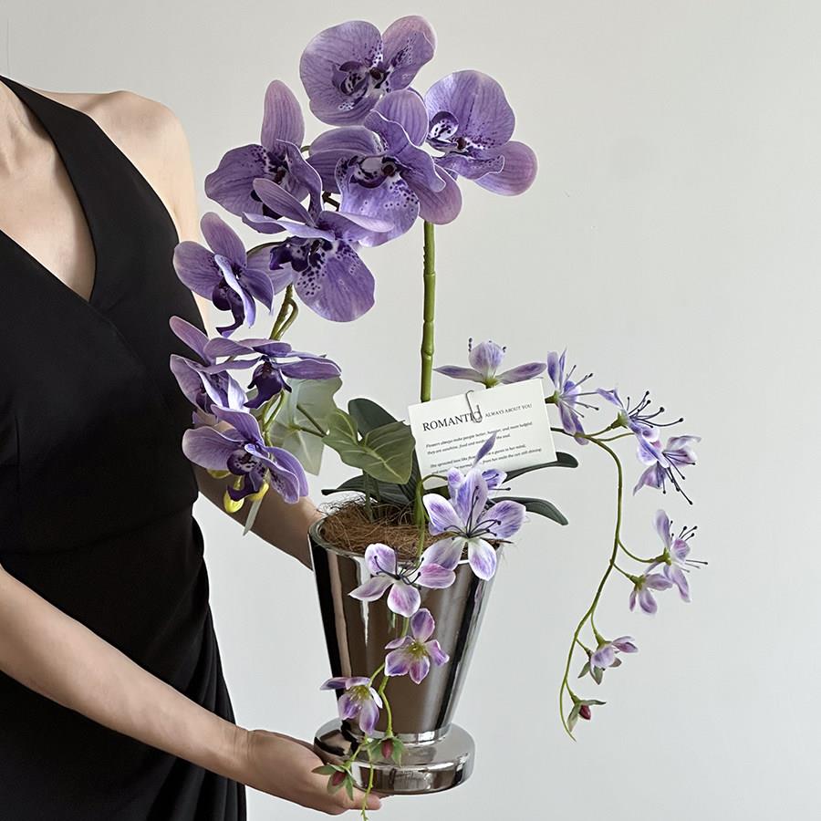 紫色蝴蝶兰花艺仿真花假花装饰花摆设客厅餐桌摆件餐桌花摆花装饰