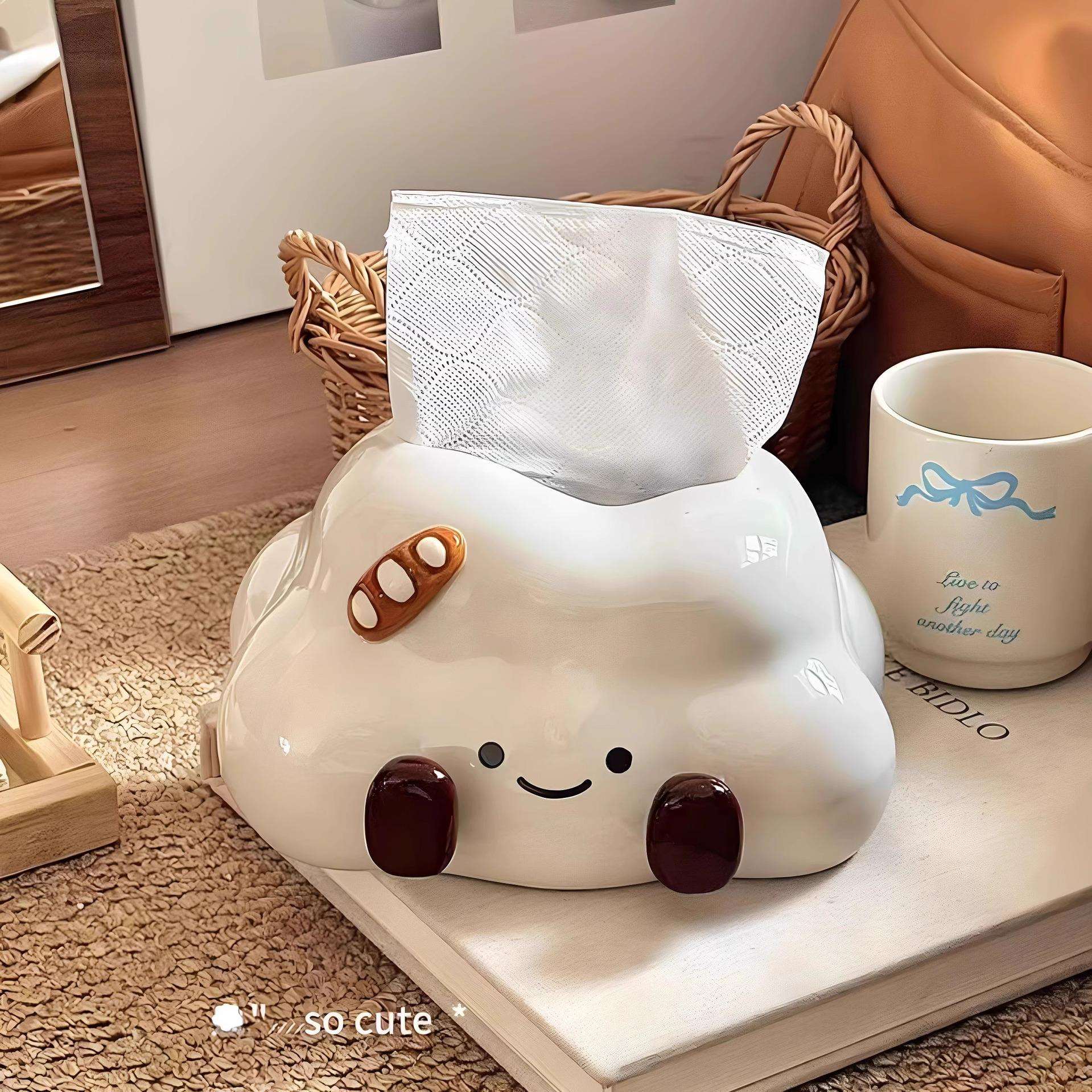 可爱云朵纸巾盒客厅茶几陶瓷纸巾收纳盒卡通精致餐巾纸盒创意摆件