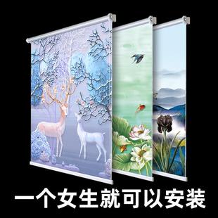 卷帘化妆室遮挡帘防水免打孔百叶窗屏风窗户装饰挂画 画遮光遮阳