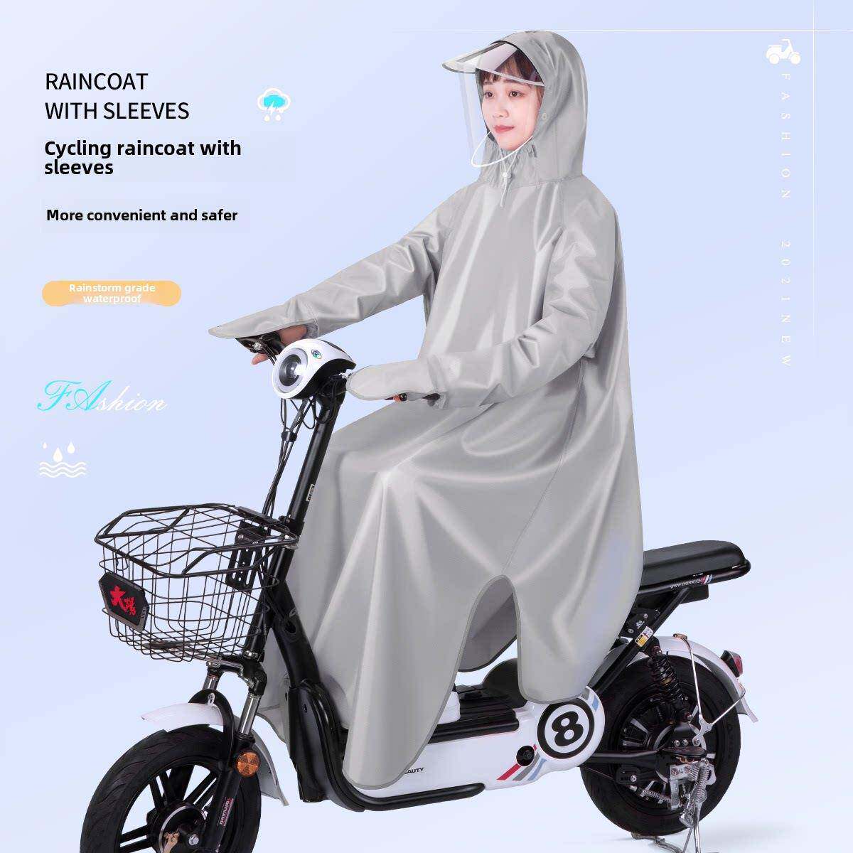 雨衣电动车带袖加大加厚单人成人男女时尚骑行雨披长款全身防暴雨