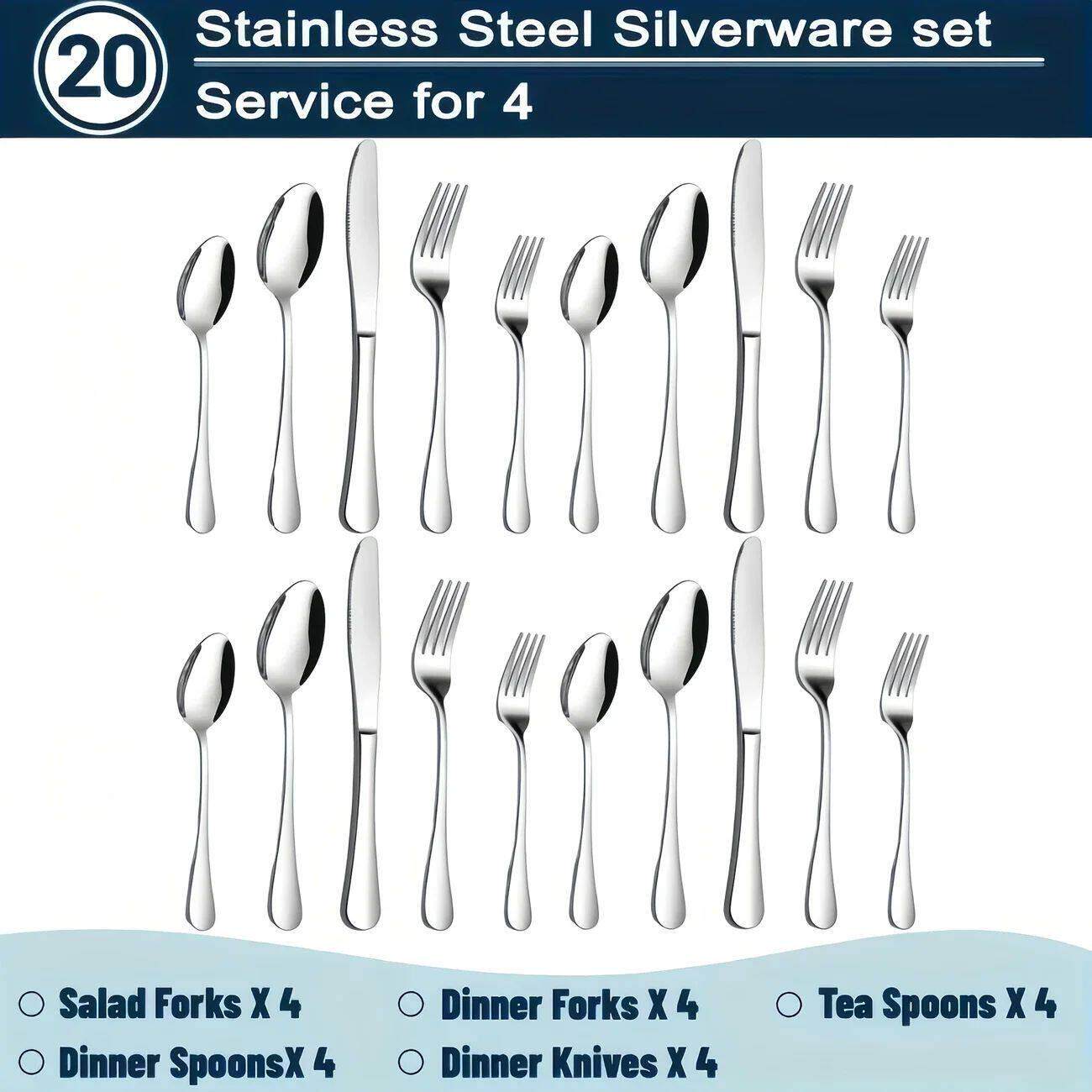 60/20 Pcs, stainless steel silverware set, kitchenware knive