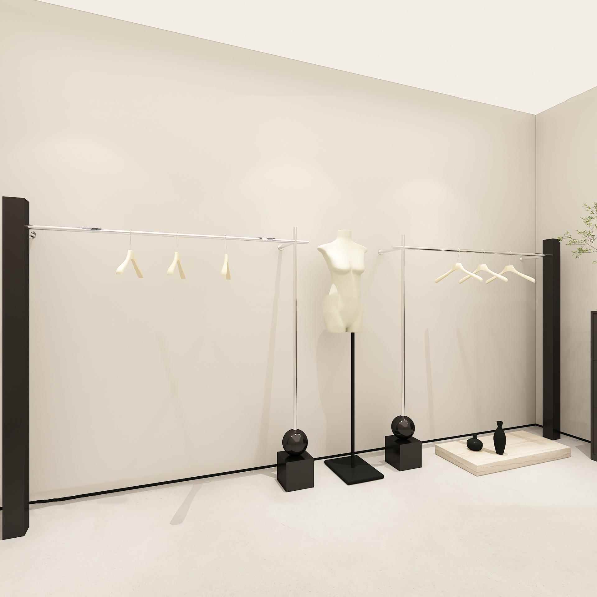 不锈钢服装示架上店墙黑色壁挂式衣架靠墙落BTQ地侧挂示服装展展