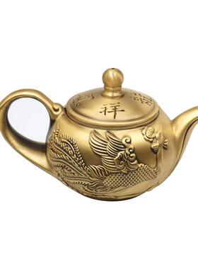 黄铜茶壶龙凤壶水滴壶仿古龙凤茶壶家居办公室装饰工艺品手把件