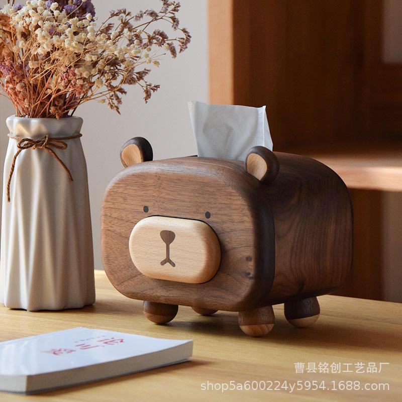 黑胡桃木纸巾盒创意家用客厅欧式复古北欧实木纸抽牙签盒创意卡通