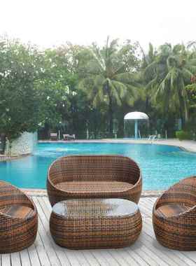 户外家具休闲沙发阳藤454543台组藤椅小几茶合庭院花园简约防水防