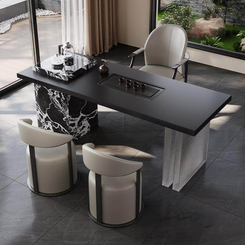 意式岩板茶桌椅组合办公室家用压克力轻奢高级感小户型阳台泡茶桌