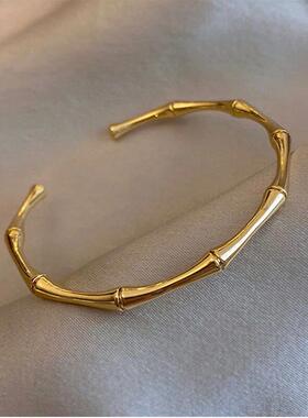 Stainless Steel Gold Color Bamboo Joint Bangles Trend Brace