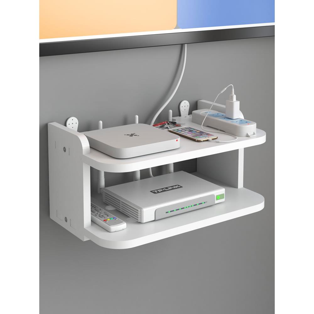 路由器收纳盒大号wifi无线免打孔盒子桌面电视机柜线放插座置物架