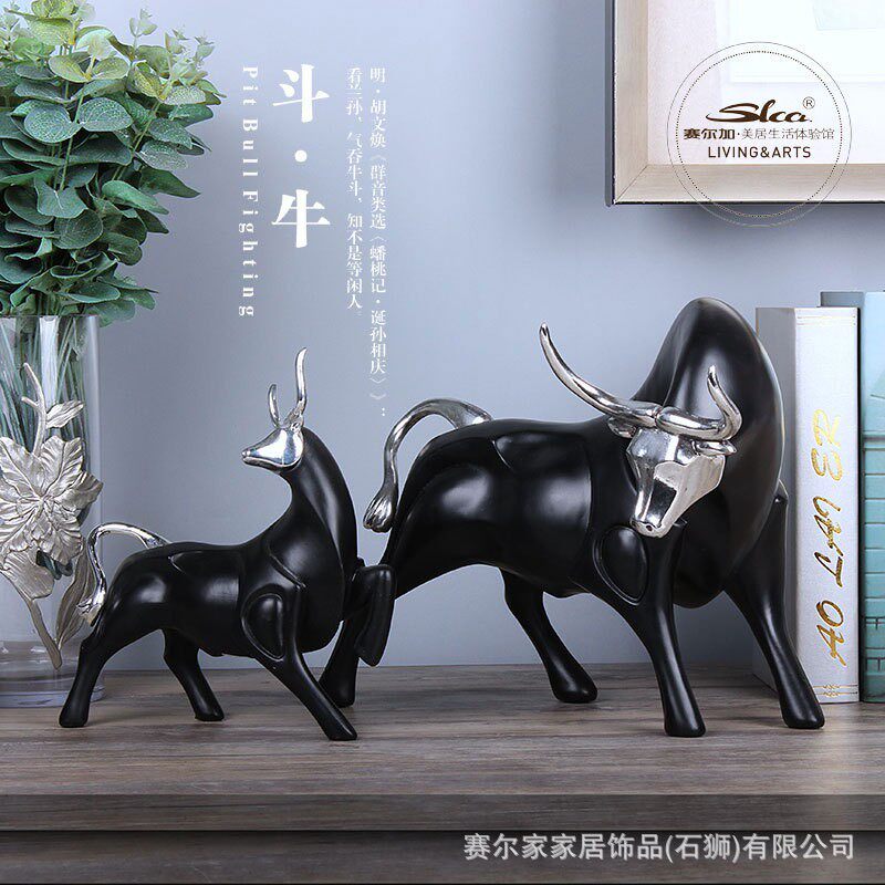 天然树脂现代化风格'电镀KD头牛办公摆件家居饰品简约时尚百搭款