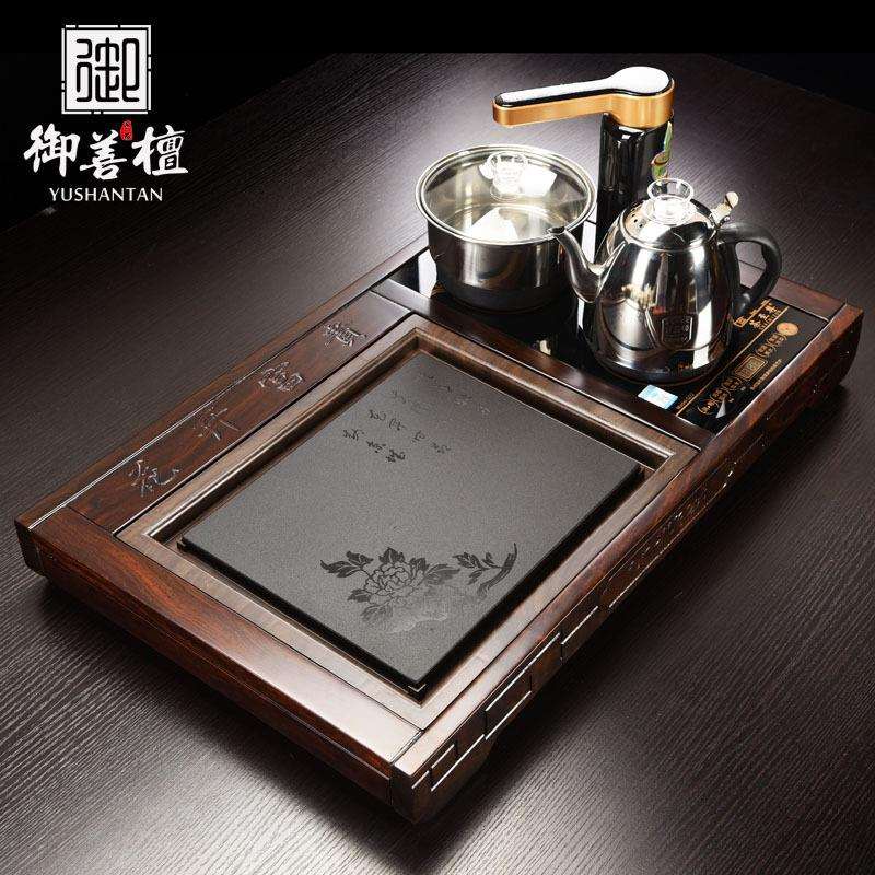 直销黑檀木茶盘小号实木茶台天然乌金石四合一茶海办公室家用
