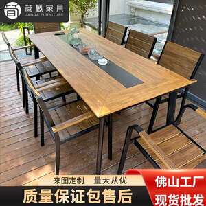户外室内塑木桌椅别墅阳台庭院花园组合家具度假村民宿桌椅套叠椅