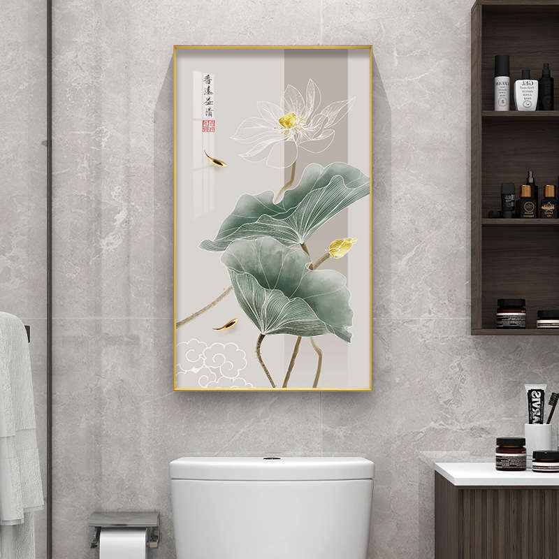 荷花挂画新中式洗手间装饰画卫生间壁画厕所浴室门口防水画免打孔图片