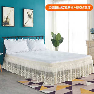 外贸床裙批发单件松紧床围纯色提花蕾丝床裙批发百褶床罩公主儿童