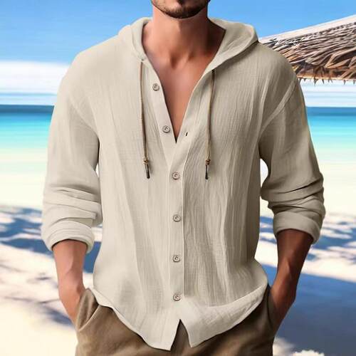 Summer long-sleeved button-up men's shirts casual relaxed