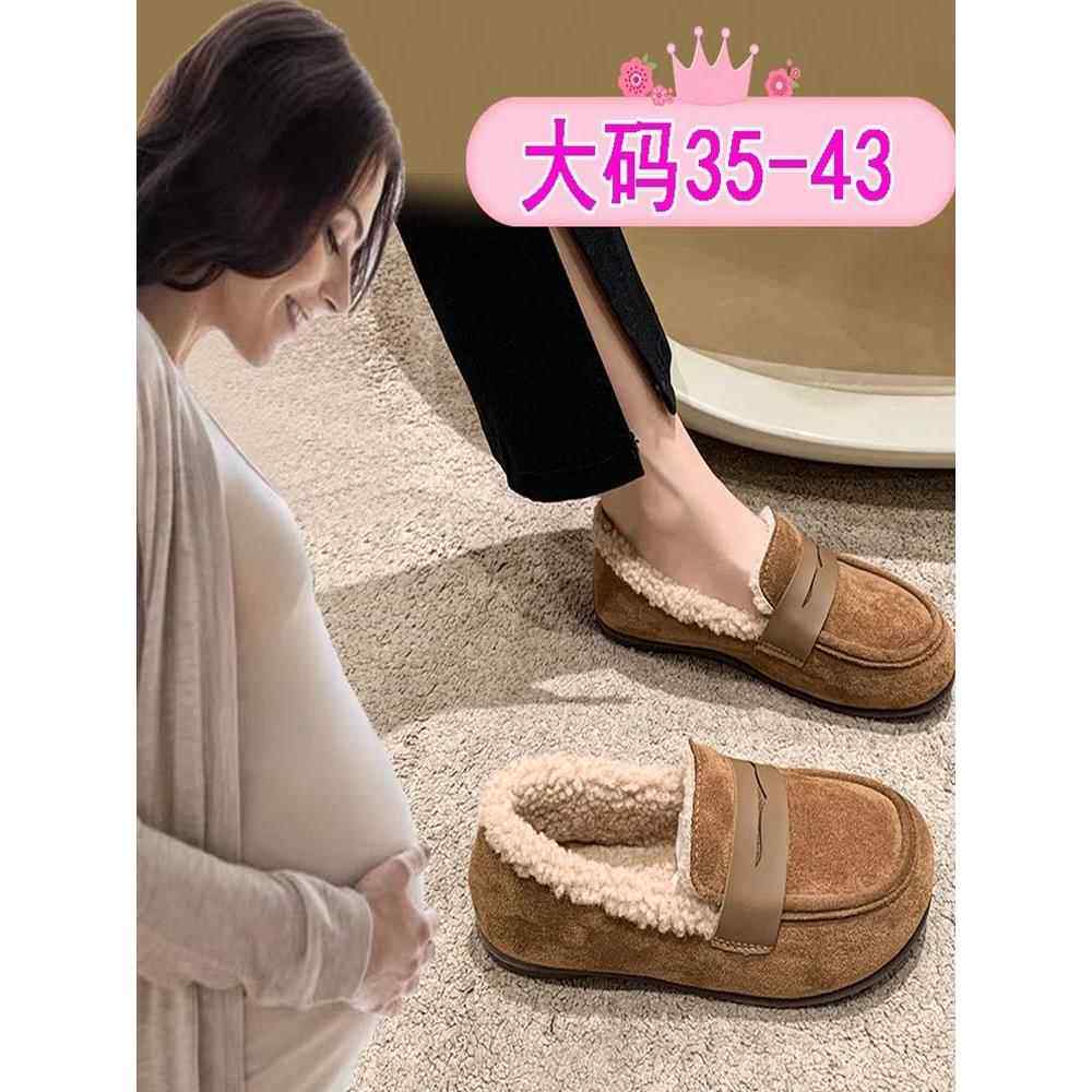 保暖加绒棉鞋女款2025年秋冬季新款时尚平底豆豆鞋懒人外穿毛毛鞋