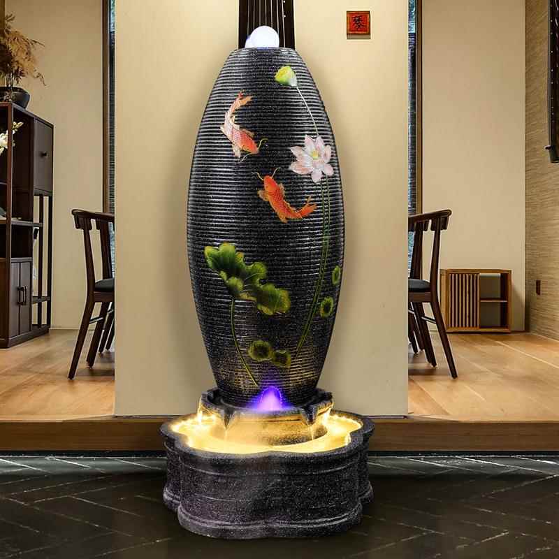 欧式流水摆风件财落蛋喷泉水客景厅装饰地办公YFM室福蛋加湿器水