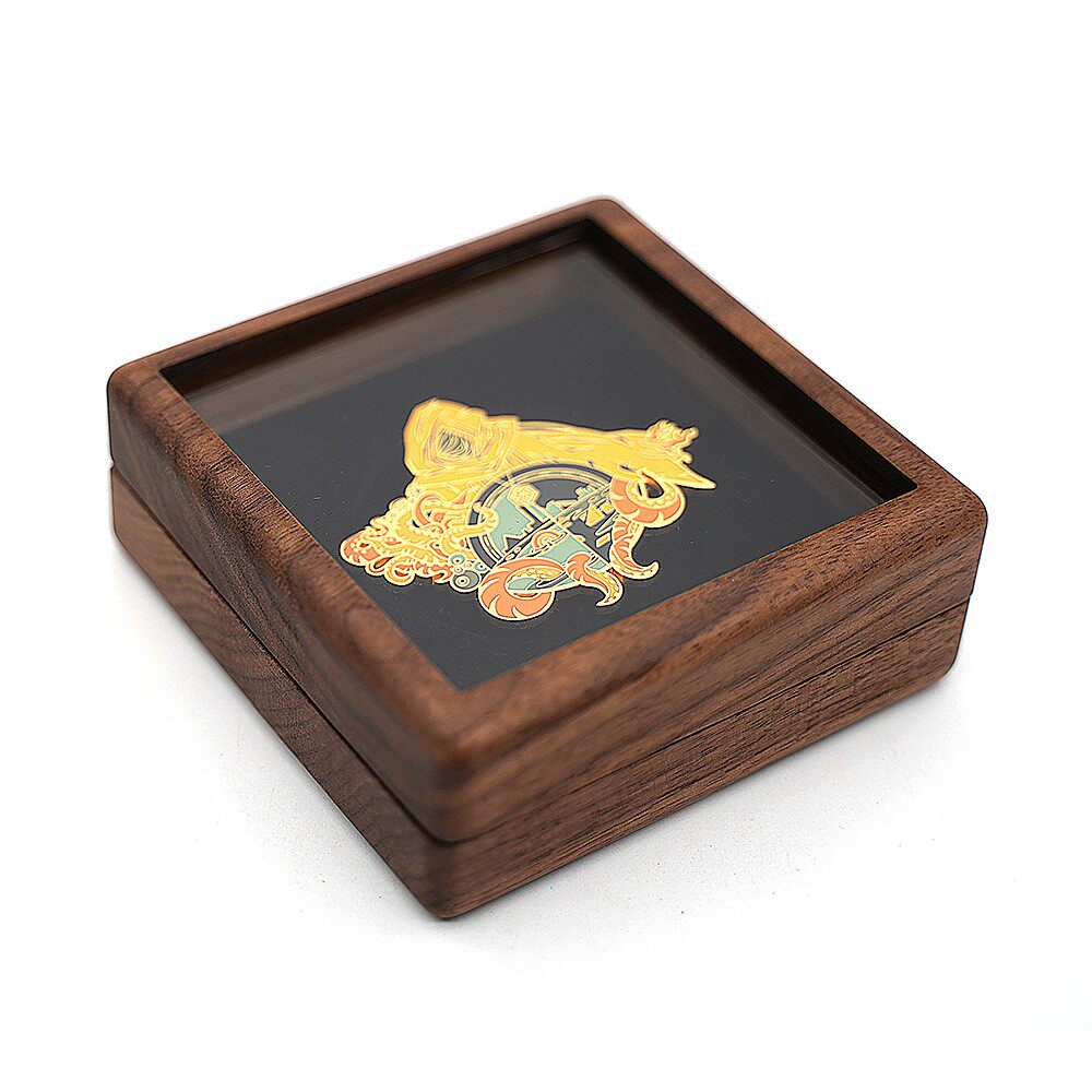 黑胡桃实木金银币胸针纪念币徽章包装木盒刻字品牌活动品