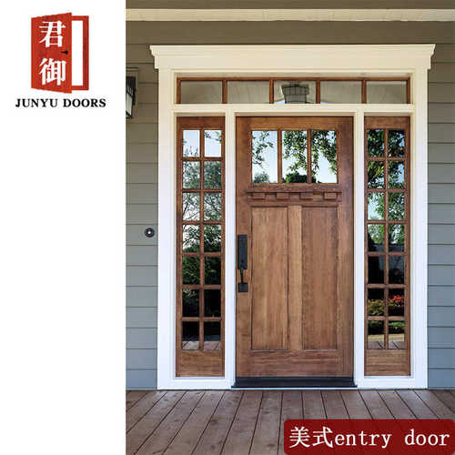 原木镶嵌铁门工艺红复古五金艺美式橡装入户黑entry玻璃饰件door