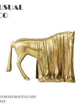 新中式欧式现代金属蒙面盖头马摆件雕塑样板房售楼处大厅软装饰品