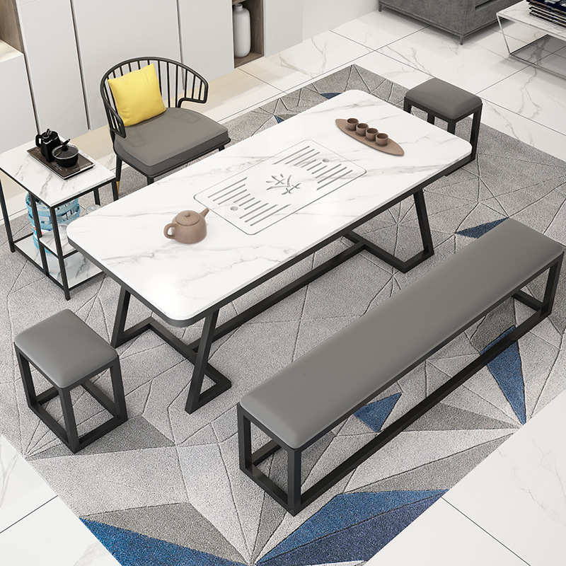 北欧家用岩板茶桌办公室会客茶桌椅简约现代客厅阳台开槽功夫茶台