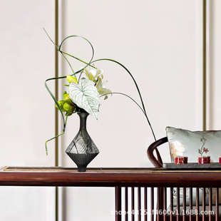 新中式小脚陶瓷仿真花艺样板间餐厅茶室会所茶几假花插花桌面摆件