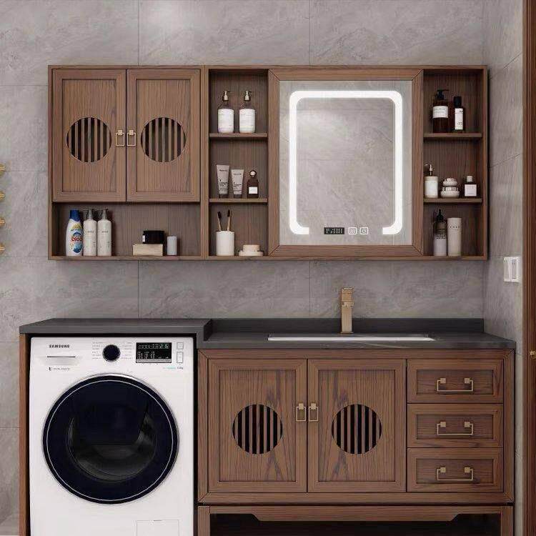 新中式红橡新中式洗衣机一体柜实木阳台洗漱台洗手盆柜浴室柜组合