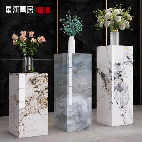 阳台花架子客厅落地式岩板立柱增高摆台轻奢高级感大理石摆件底座