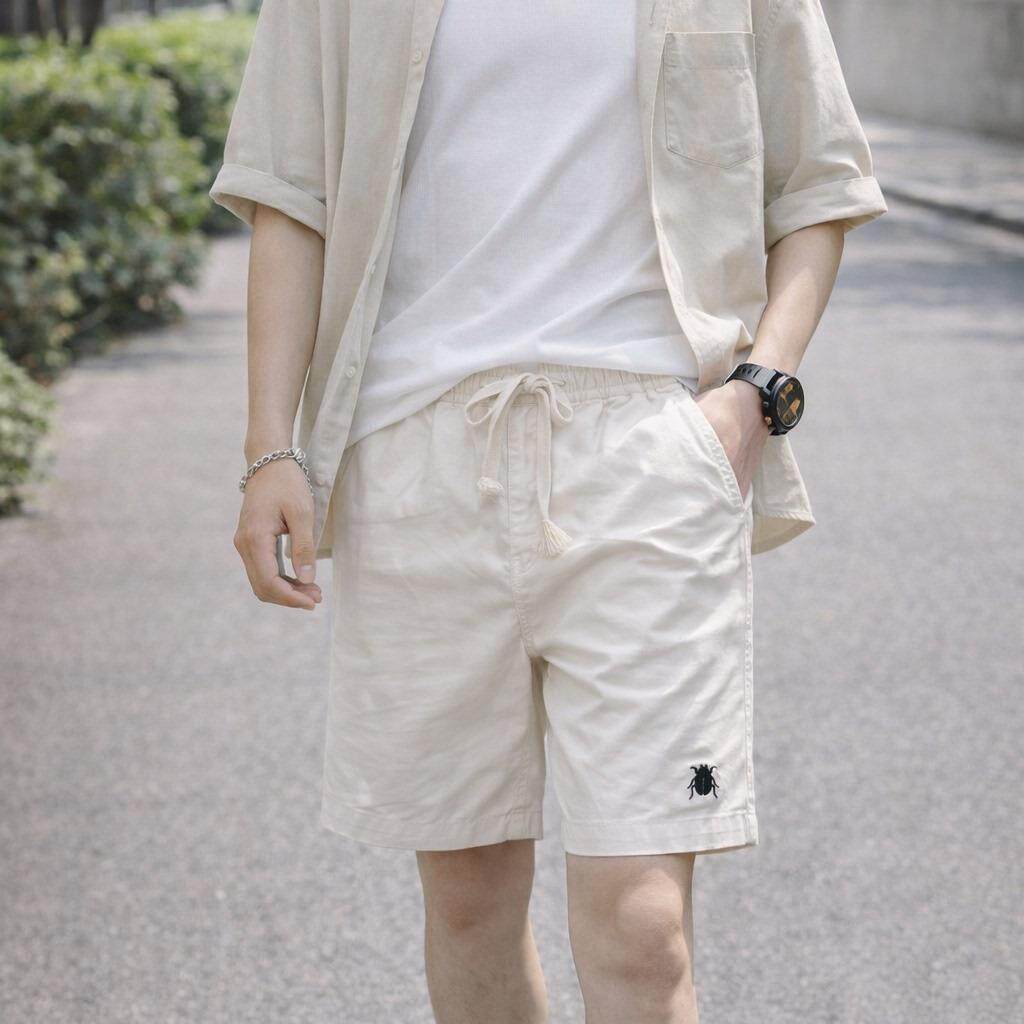 Hrners运动短裤防走光刺绣情侣沙滩裤夏季男女休闲跑步五分裤