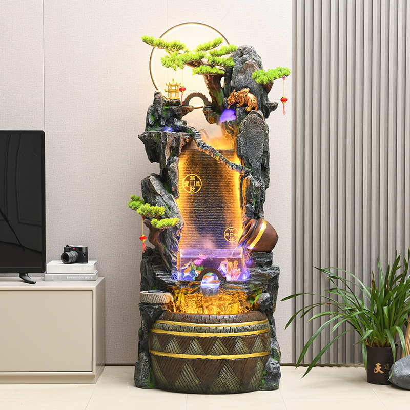 招财假山流水鱼缸水景喷泉风水轮招财落地摆件办公室客厅乔迁送礼