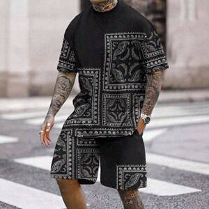 Two-piece Set Boy's Patchwork Print Short Sleeve Top &